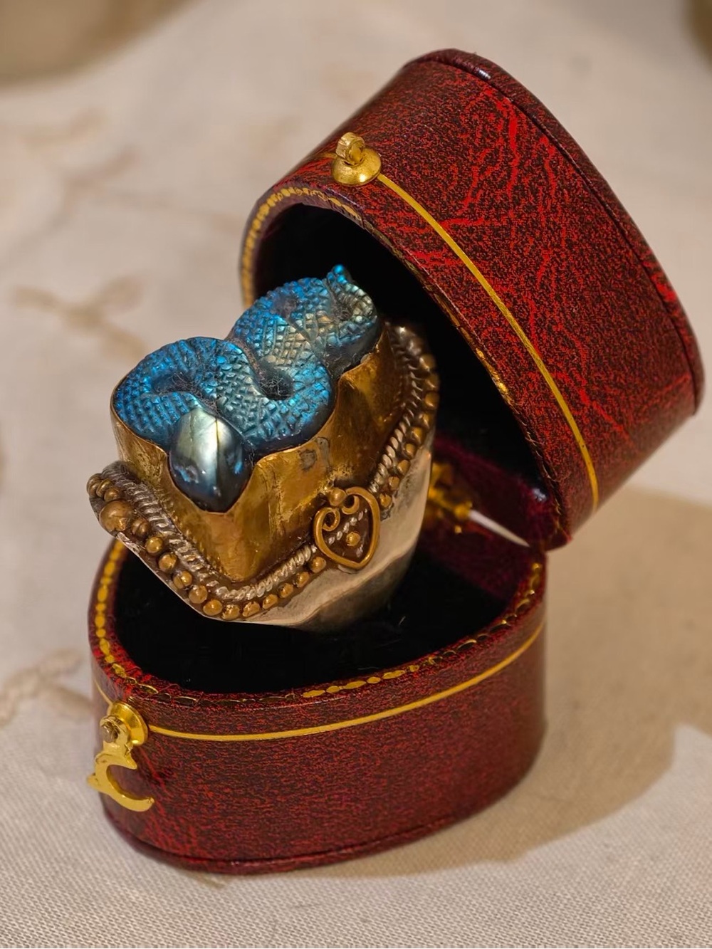 Natural Labradorite Snake Ring – Hand-Carved, Presale, Nepal - Picture 2 of 4